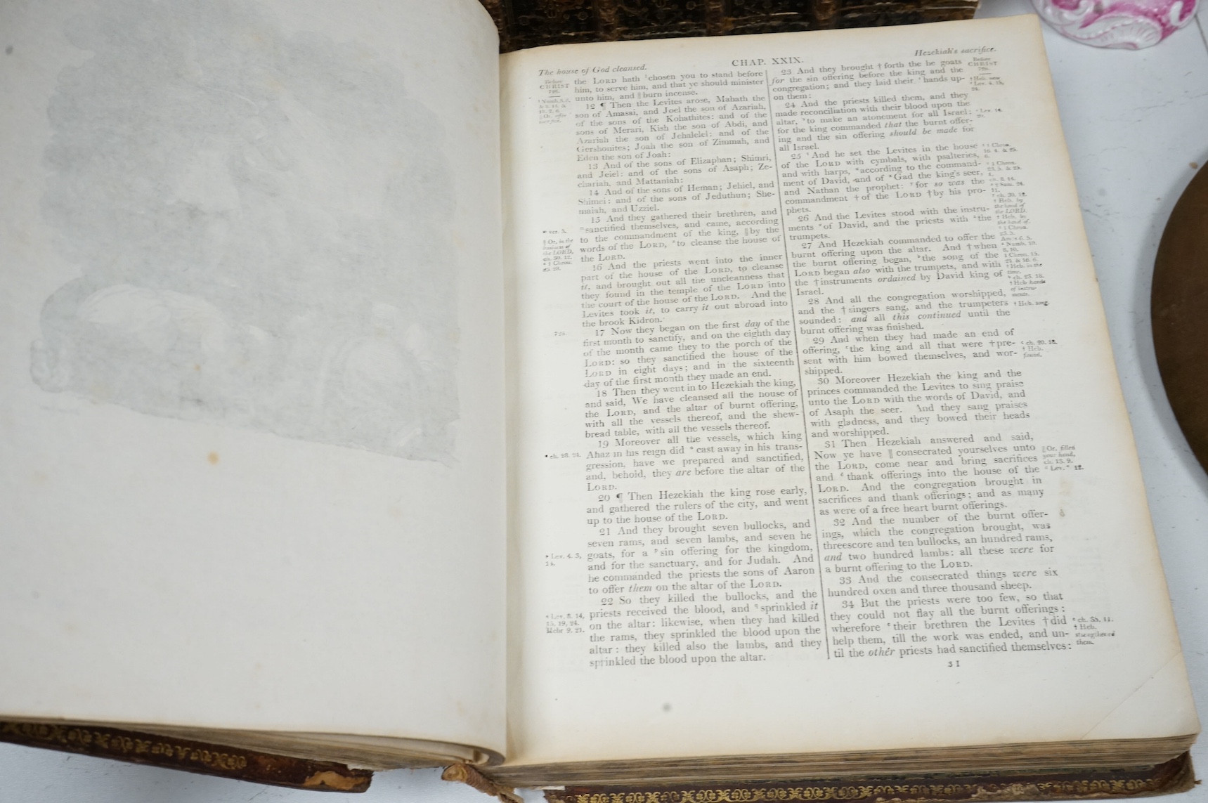 Burkitt, William - Expository Notes with Practical Observations, on the New Testament ... 13th edition, carefully corrected. portrait frontis., num. plates and folded map; contemp. gilt morocco (distressed), folio. 1752